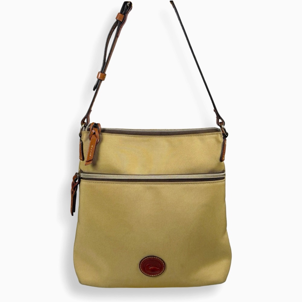 Dooney & Bourke Khaki Nylon Shoulder Bag British Tan Leather Red Lining
